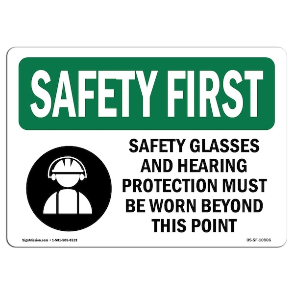 Signmission OSHA Sign, Glasses & Hearing Protection, 10in X 7in, 10" W, 7" H, Landscape, OS-SF-D-710-L-10906 OS-SF-D-710-L-10906 - main